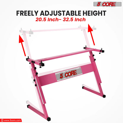 5Core Keyboard Stand Adjustable Z Style Piano Riser + Keyboard Piano Bench PINK