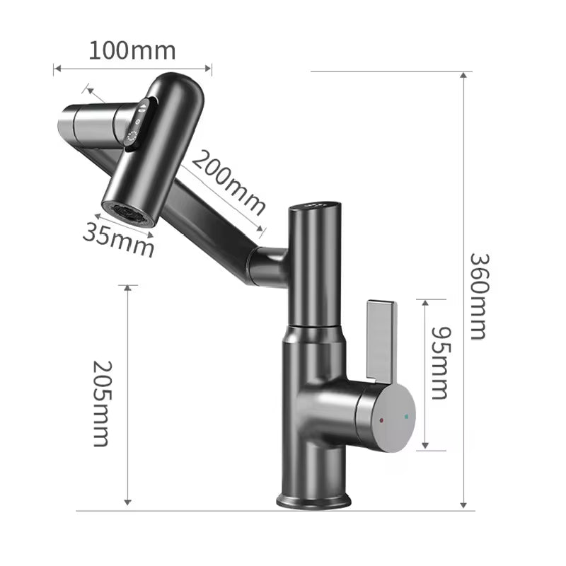 Digital Display LED Basin Faucet 360 Rotation Multi-Function Stream Sprayer Hot Cold Water Sink Mixer Wash Tap for Bathroom